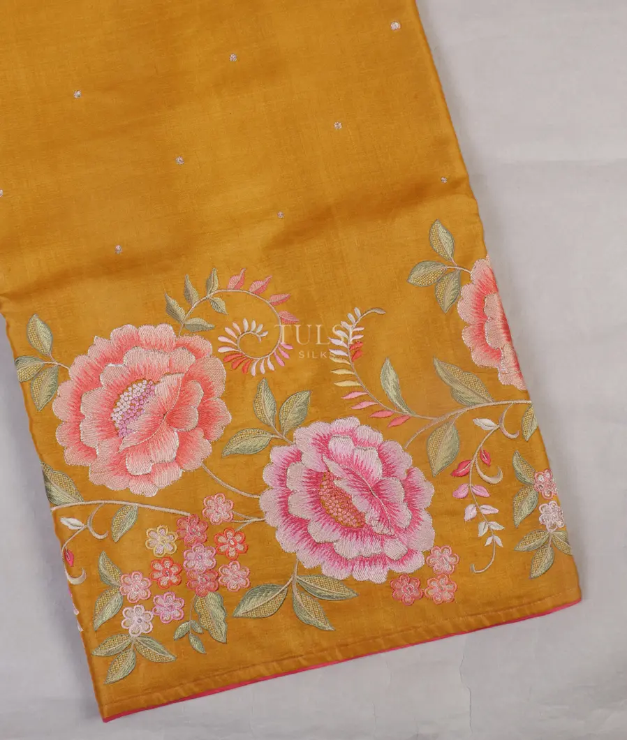 Yellow Tussar Embroidery Saree T543165-image