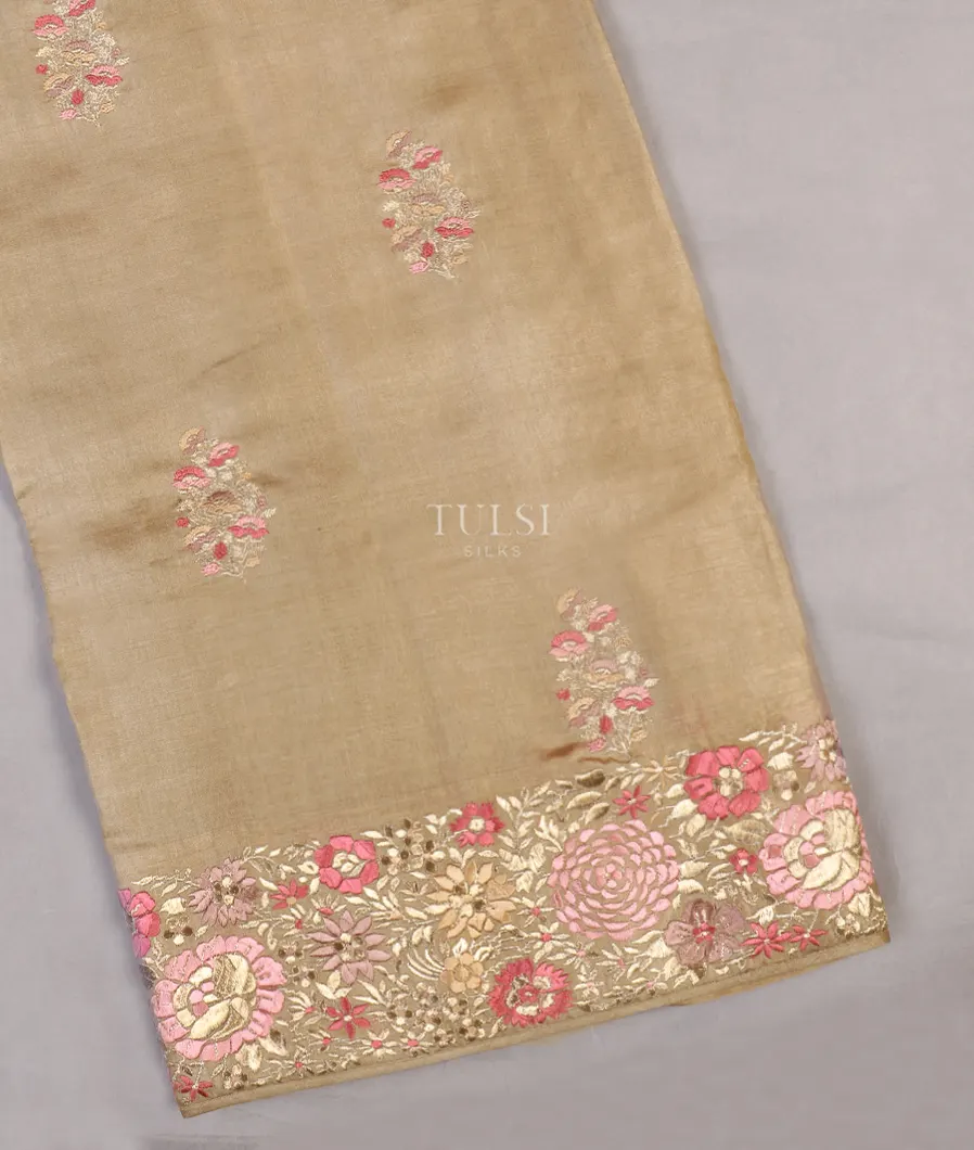 Beige Tussar Embroidery saree T542576-image
