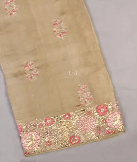 Beige Tussar Embroidery saree T5425761