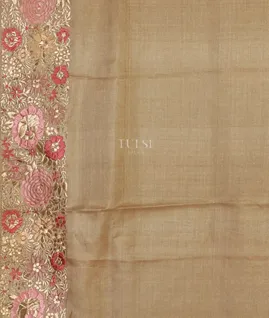 Beige Tussar Embroidery saree T5425763