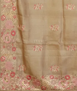 Beige Tussar Embroidery saree T5425764