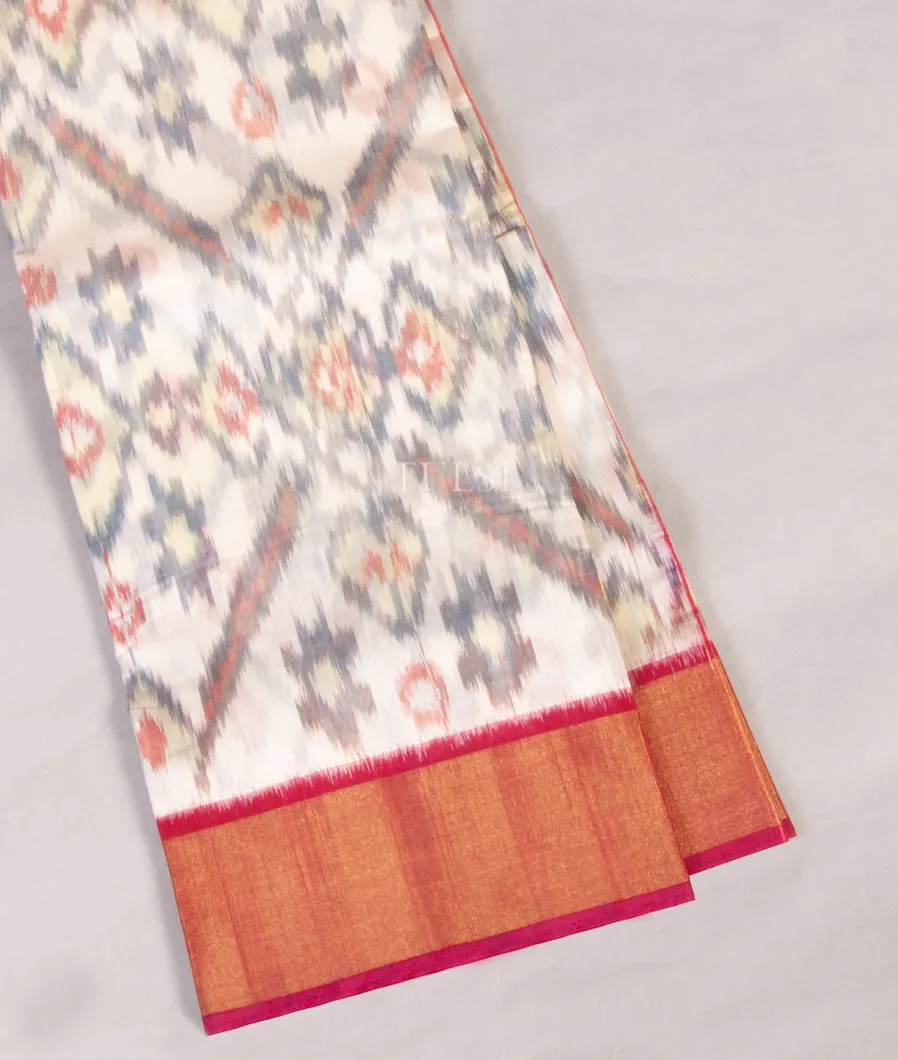 White Pochampalli Silk Cotton Saree T555558-image