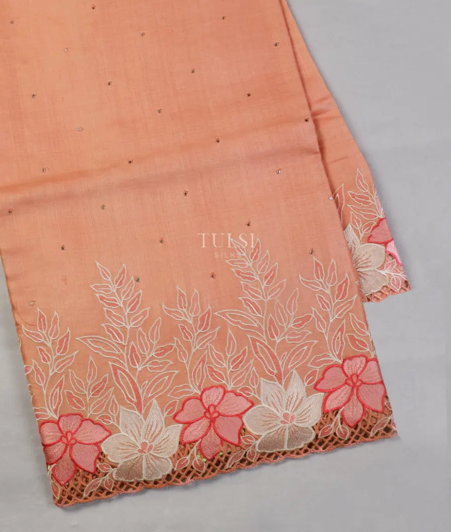 Peach Tussar Cutwork Saree T491660-image