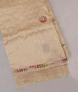 Beige Linen Embroidery Saree T5491381