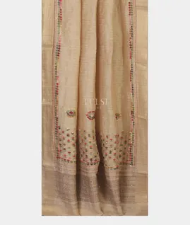 Beige Linen Embroidery Saree T5491382