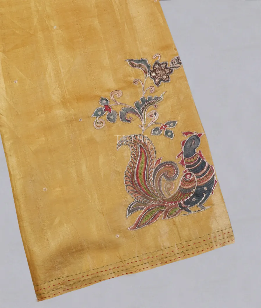 Yellow Tussar Embroidery saree T552429-image