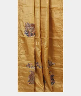 Yellow Tussar Embroidery saree T5524292