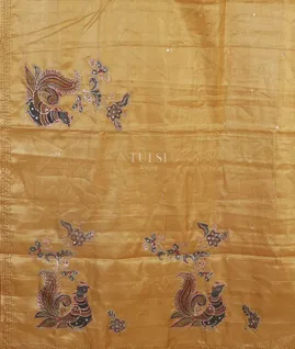 Yellow Tussar Embroidery saree T5524294