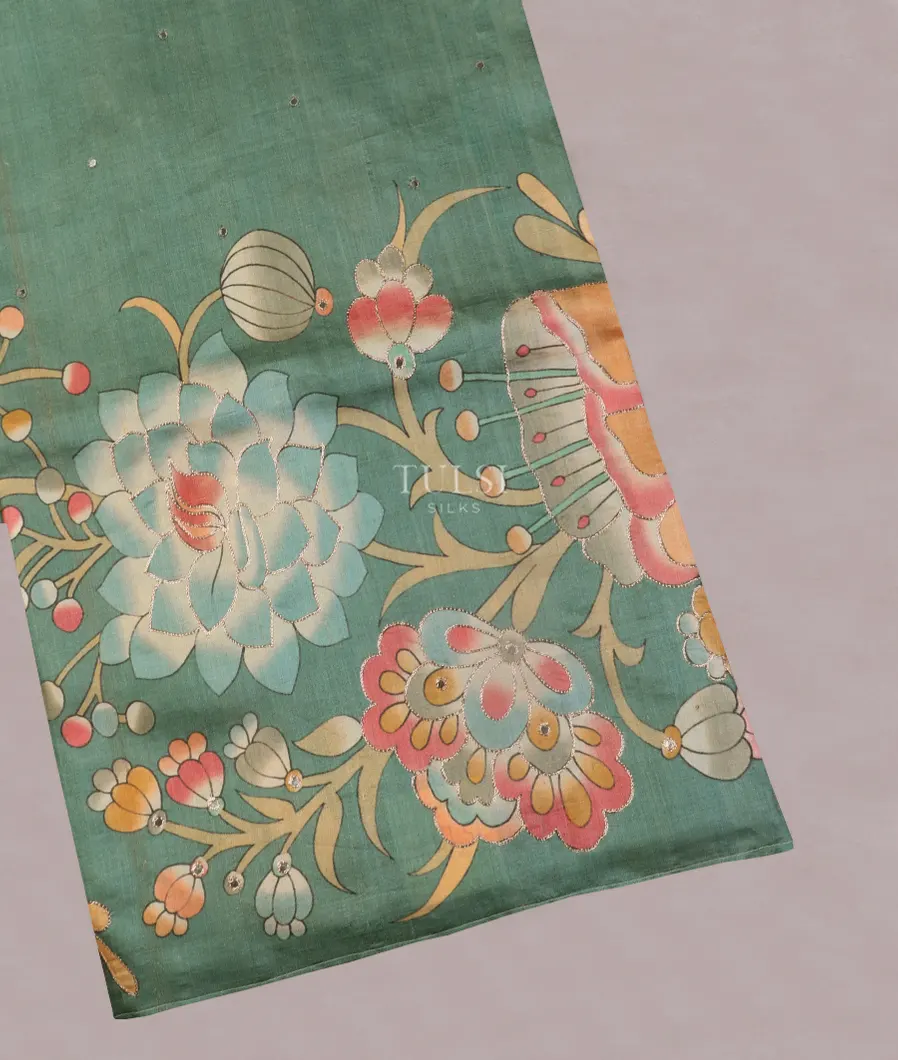 Green Tussar Embroidery saree T491701-image