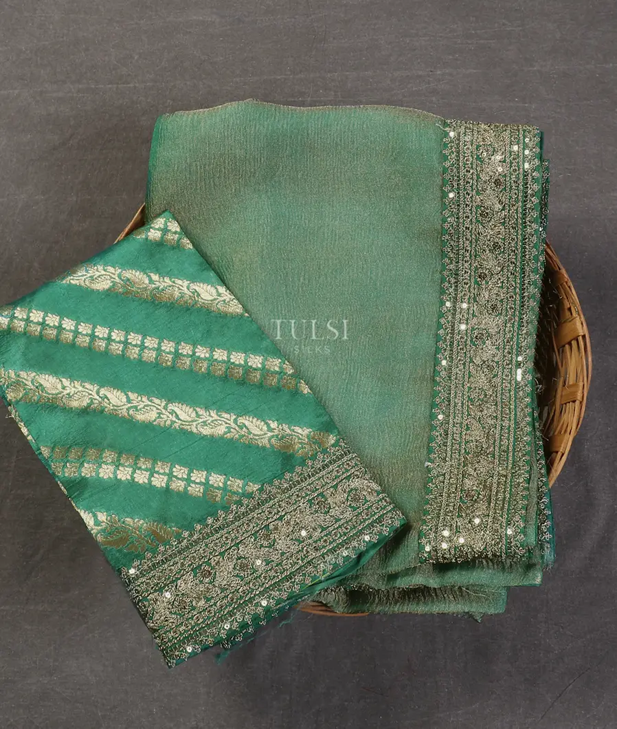 Green Kora Tissue Organza Embroidery Saree T543060-image