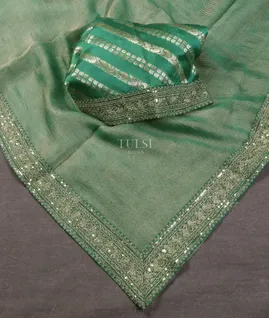 Green Kora Tissue Organza Embroidery Saree T5430602