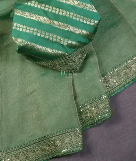 Green Kora Tissue Organza Embroidery Saree T5430605