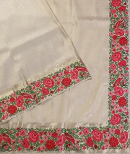 Off-White Kanjivaram Embroidery Silk Saree T5383742
