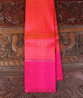 Orangish Pink Kanjivaram Silk Saree T5488871