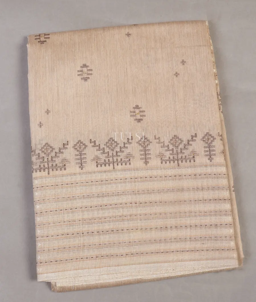 Beige Soft Tussar Embroidery saree T553449-image