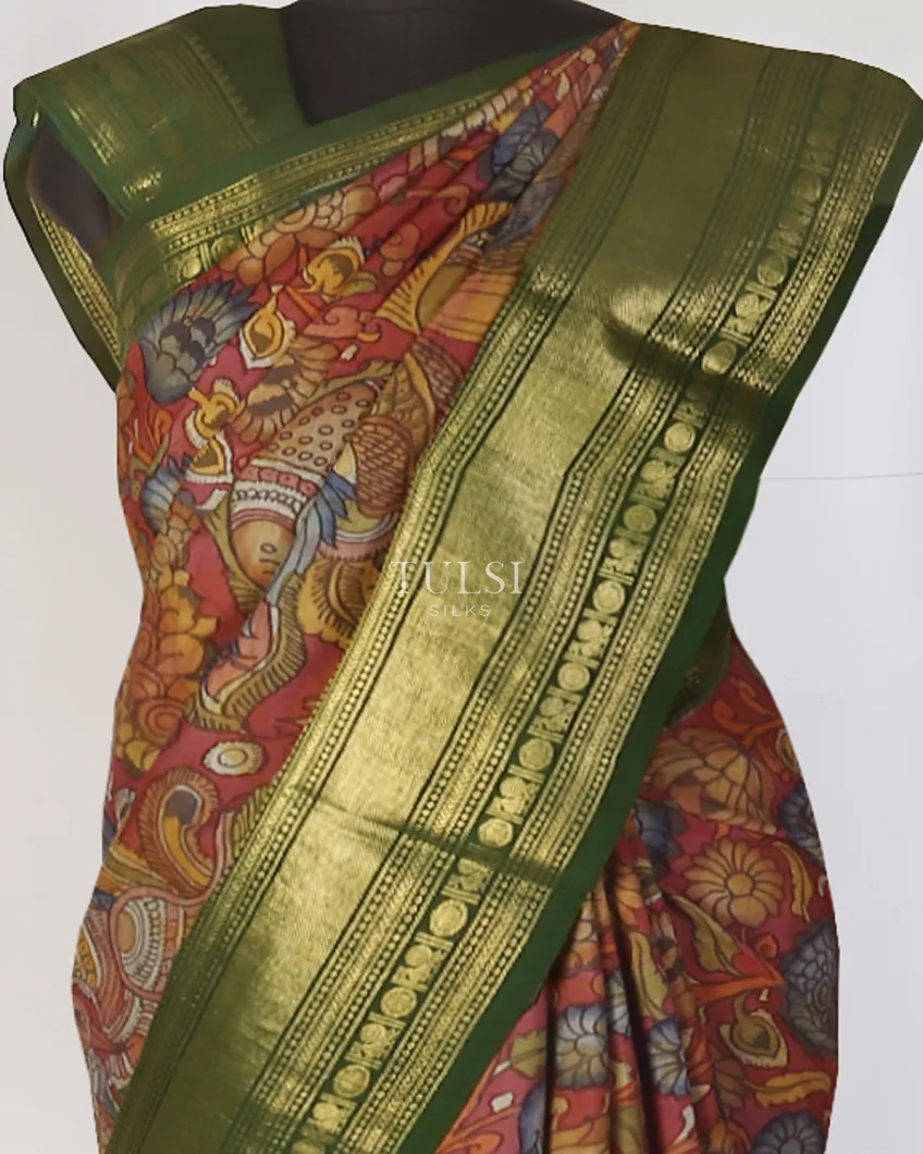 Multicolour Kanjivaram Kalamkari Handpainted Saree T554509-image