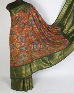 Multicolour Kanjivaram Kalamkari Handpainted Saree T5545092
