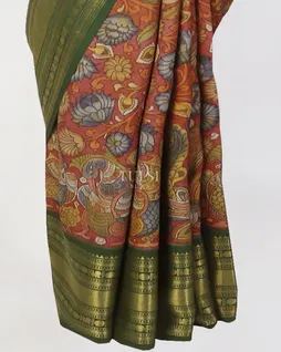 Multicolour Kanjivaram Kalamkari Handpainted Saree T5545096