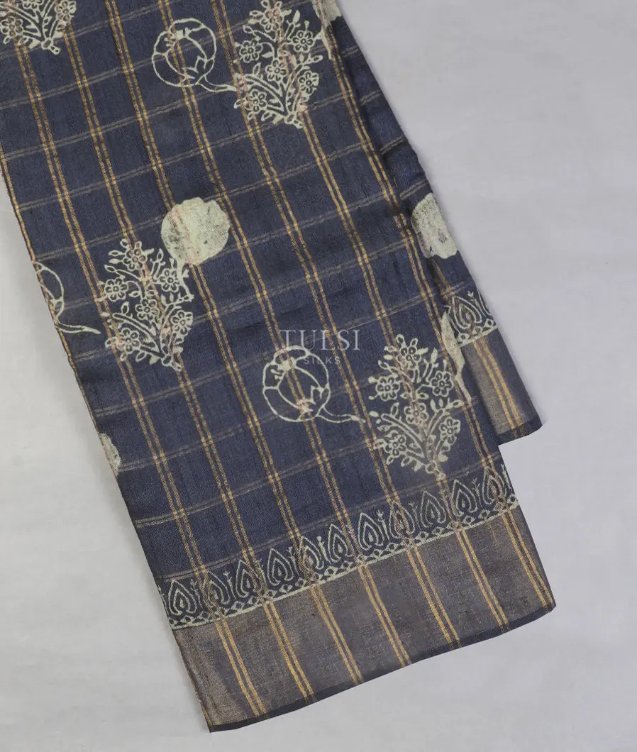 Blue Tussar Printed Saree T524120-image