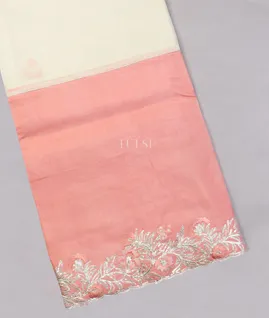 Pink And White Tussar Embroidery saree T5125941