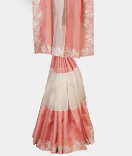 Pink And White Tussar Embroidery saree T5125945