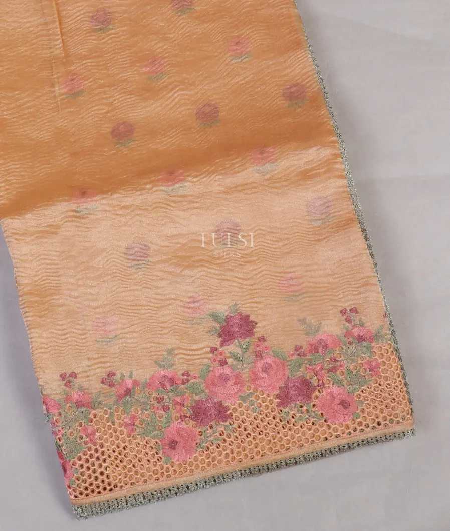 Peach Kora Tissue Organza Cutwork Saree T544168-image