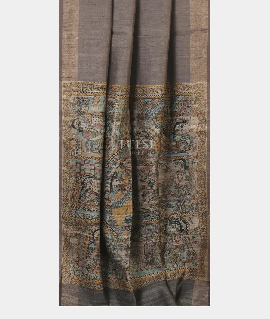 Grey Tussar Printed Saree T5250502