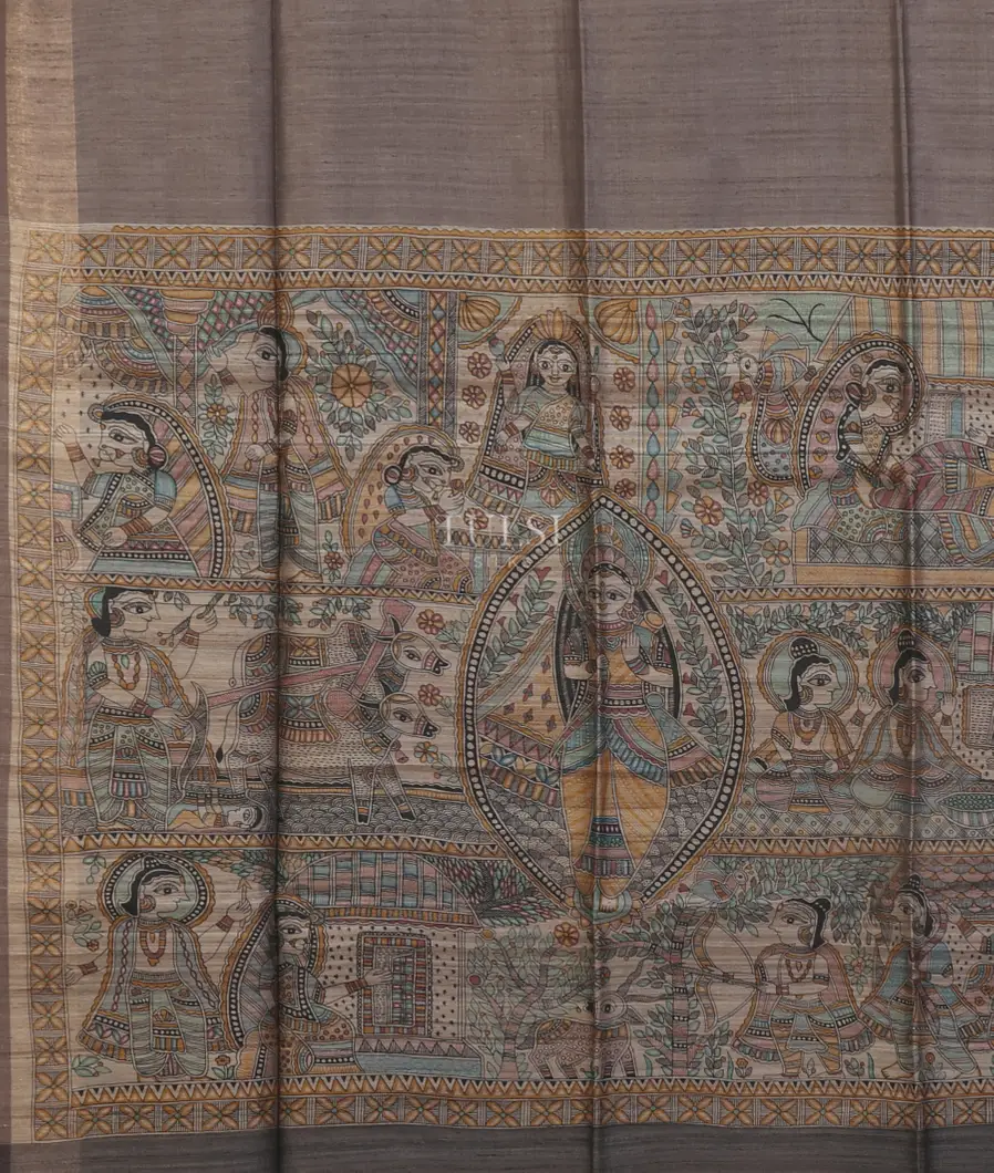 Grey Tussar Printed Saree T5250504