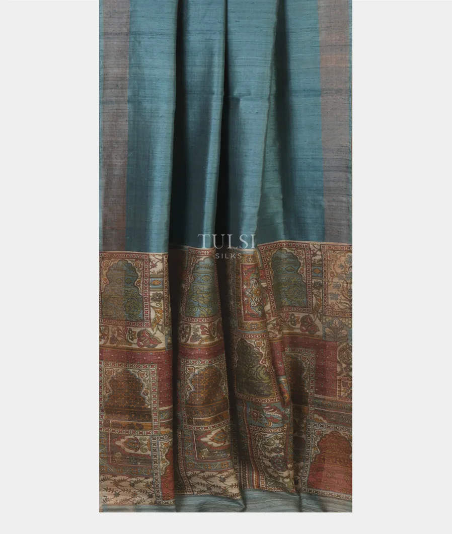 Blue Tussar Printed Saree T5379552