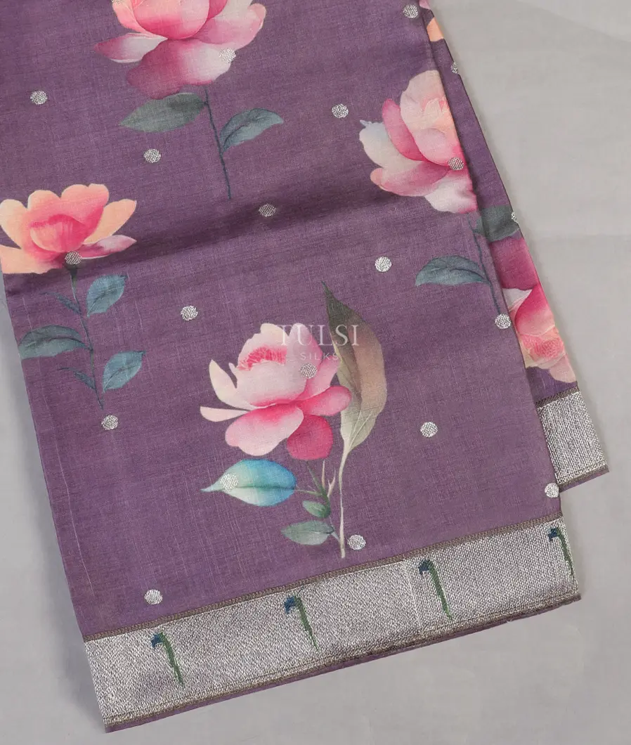 Lavender Tussar Printed Saree T547191-image