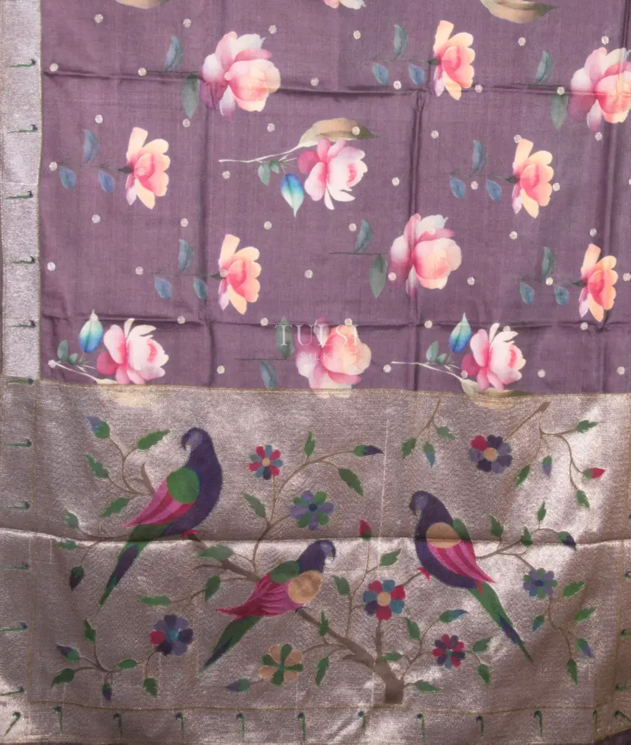 Lavender Tussar Printed Saree T5471914