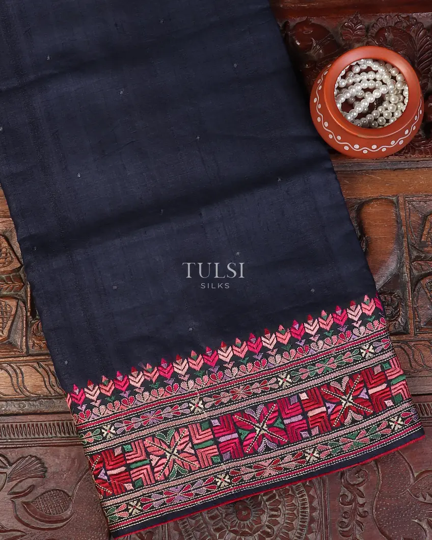 Blue Tussar Embroidery Saree T555448-image