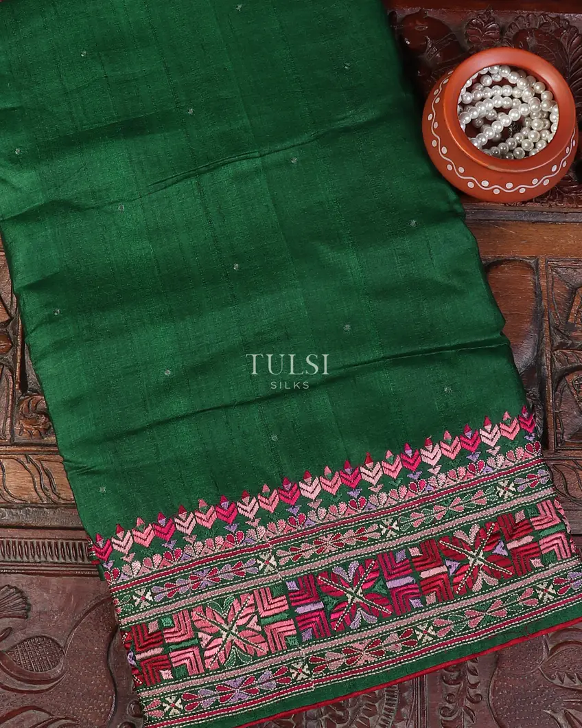 Green Tussar Embroidery Saree T555449-image