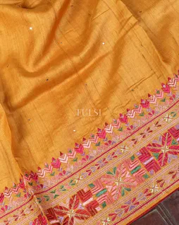Yellow Tussar Embroidery Saree T5554455