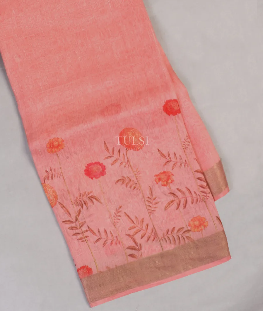Pink Linen Printed Saree T518946-image