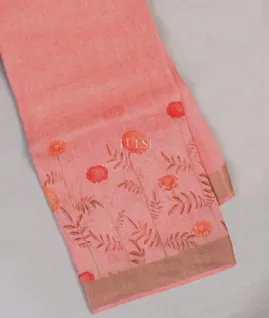 Pink Linen Printed Saree T5189461