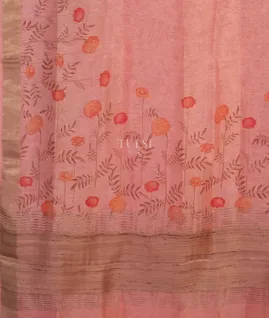 Pink Linen Printed Saree T5189464