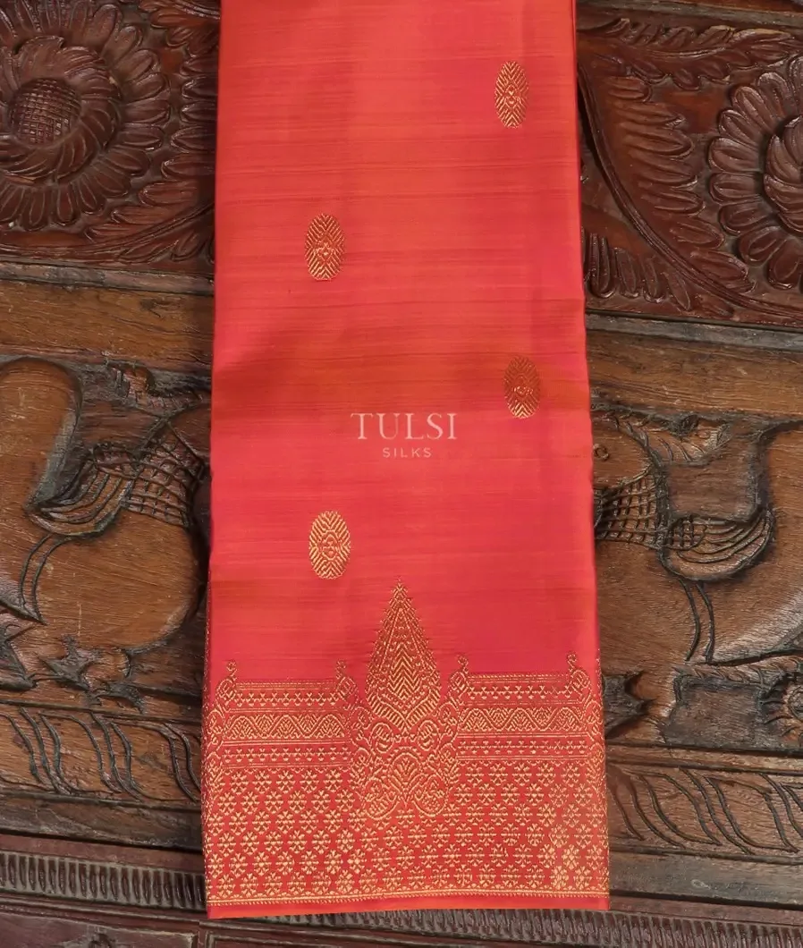 Orangish Pink Handwoven Kanjivaram Silk Dupatta T547708-image