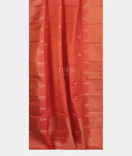 Orangish Pink Handwoven Kanjivaram Silk Dupatta T5477082