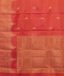 Orangish Pink Handwoven Kanjivaram Silk Dupatta T5477083
