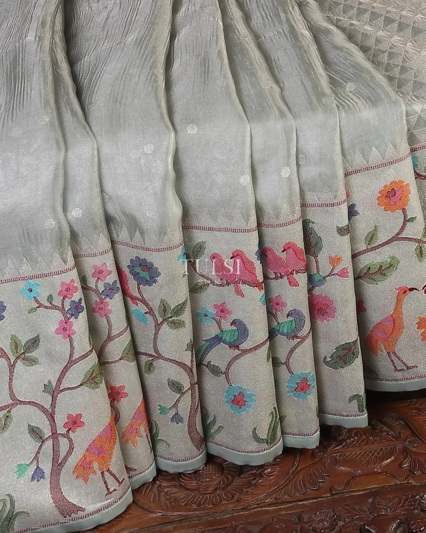 Blue Kora Tissue Organza Embroidery Saree T5553432