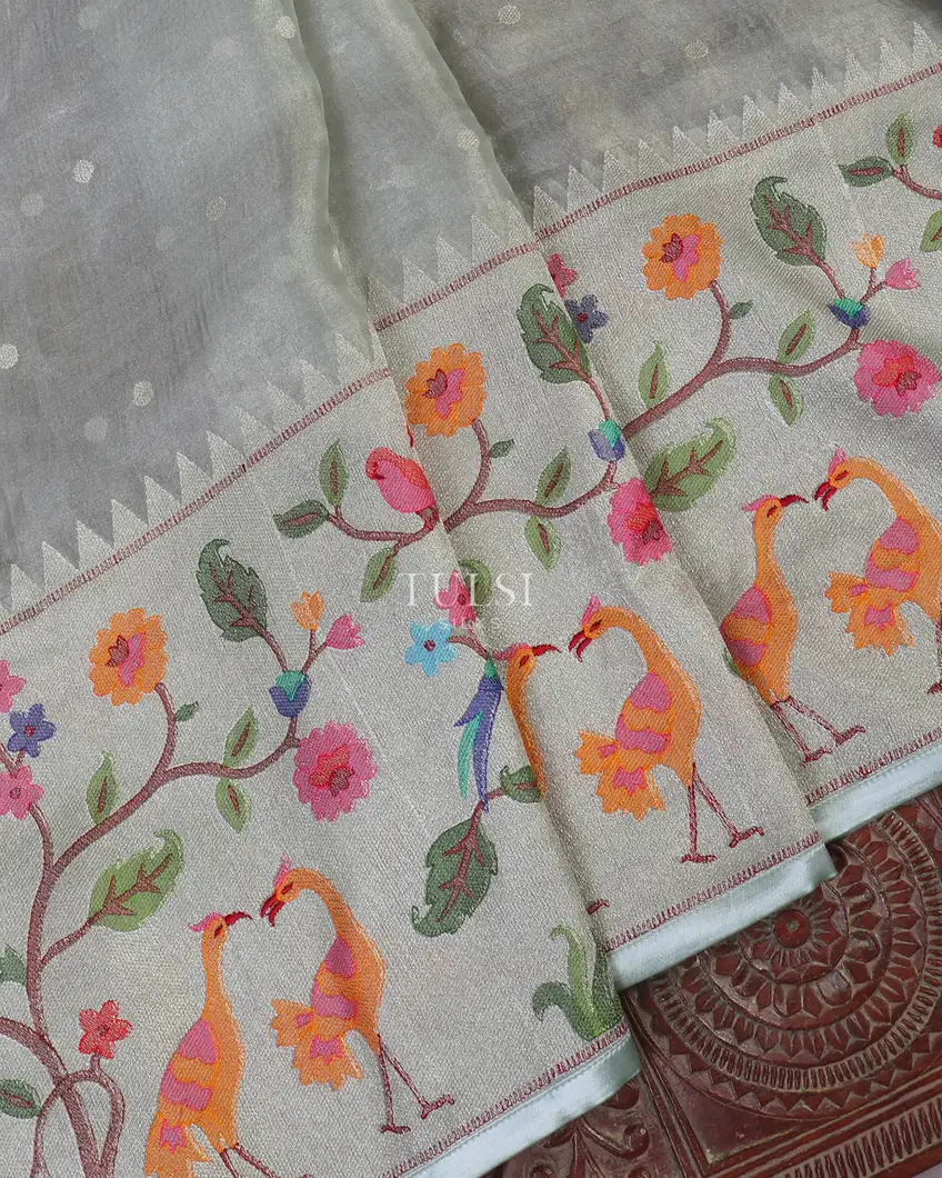 Blue Kora Tissue Organza Embroidery Saree T5553434