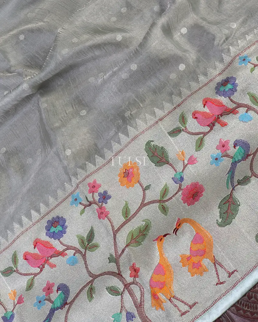 Blue Kora Tissue Organza Embroidery Saree T5553435