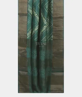Bluish Green Tussar Printed Saree T5471402