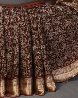 Deep Brown Mysore Crepe With Ajrakh Printed Saree T5563602
