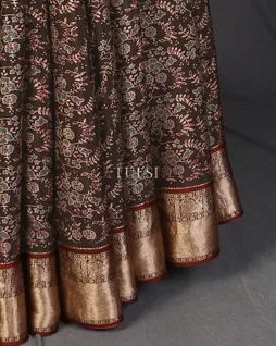 Deep Brown Mysore Crepe With Ajrakh Printed Saree T5563604
