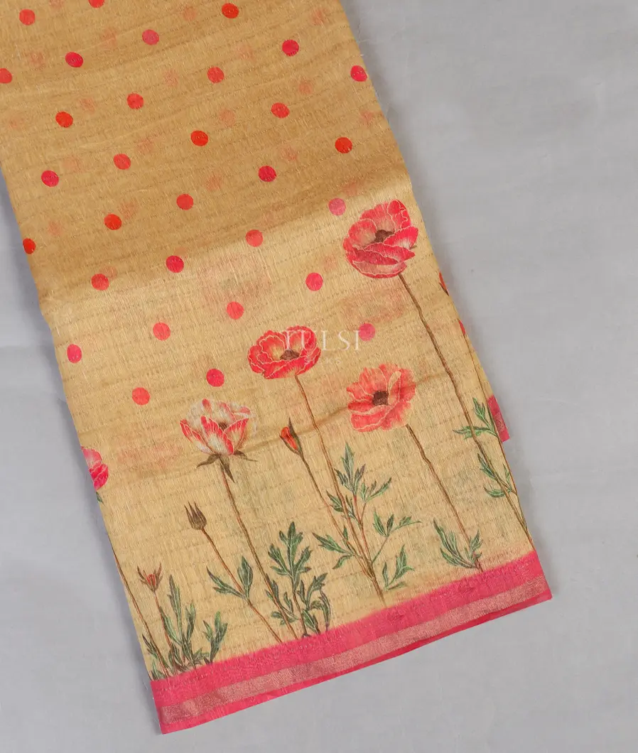 Yellow Linen Printed Saree T478141-image