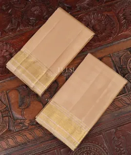 Pinkish Beige Handwoven Kanjivaram Silk Dhoti and Vastharam T5329831