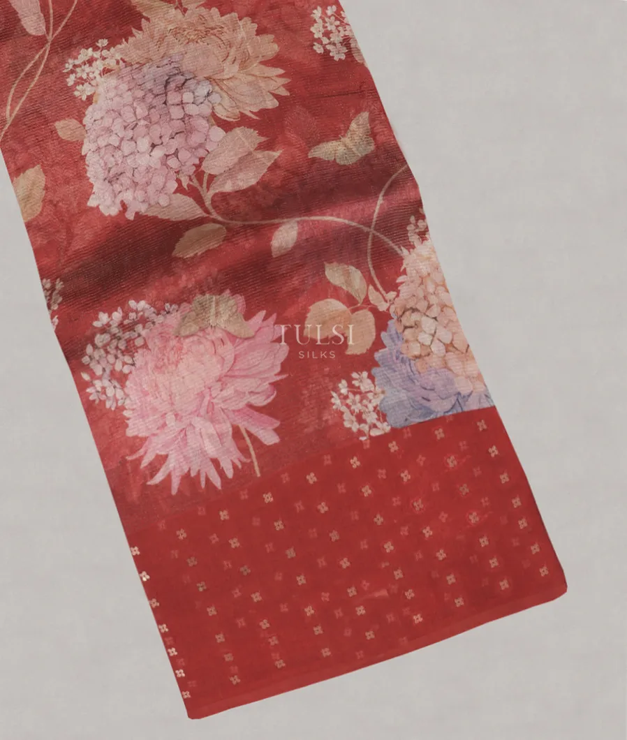 Red Tissue Organza Printed Saree T541047-image