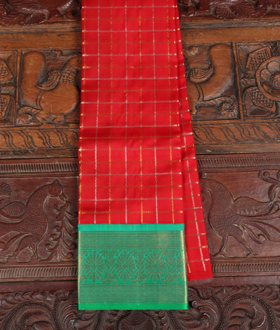 Red Handwoven Kanjivaram Silk Pavadai T399544-image